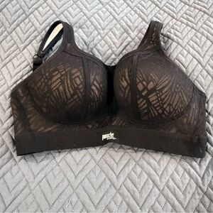 Panache Black Lace Textured Bra with beige under color